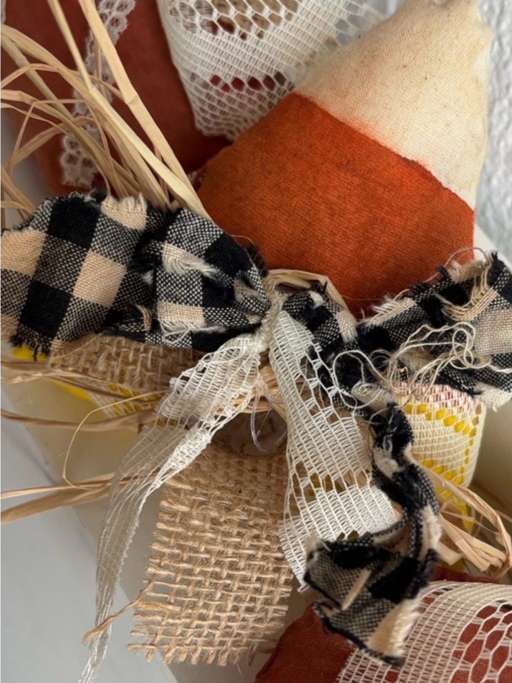 Handcrafted Fall Candy Corn Décor Gingham Bow Custom Scented Final Sale